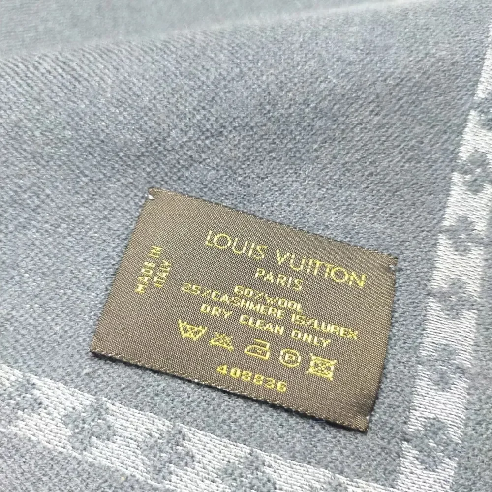 Auth Louis Vuitton Gray Wool Cashmere Blend Monogram Scarf Muffler Neckwarmer - Picture 9 of 9